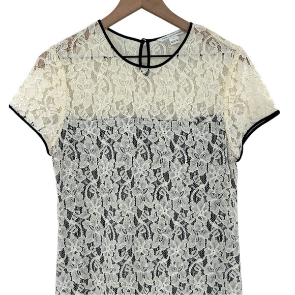 Diane von Furstenberg Barbie Lace Overlay Stretch Dress - Ivory Black - Size 10 - Picture 5 of 13